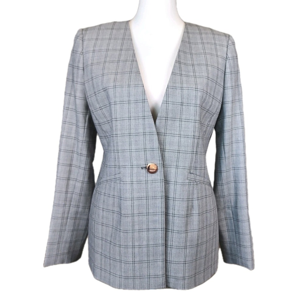 Ted Baker London Rista Blazer Jacket Womens 3 US 8 Gray Plaid Check Career Chic‎